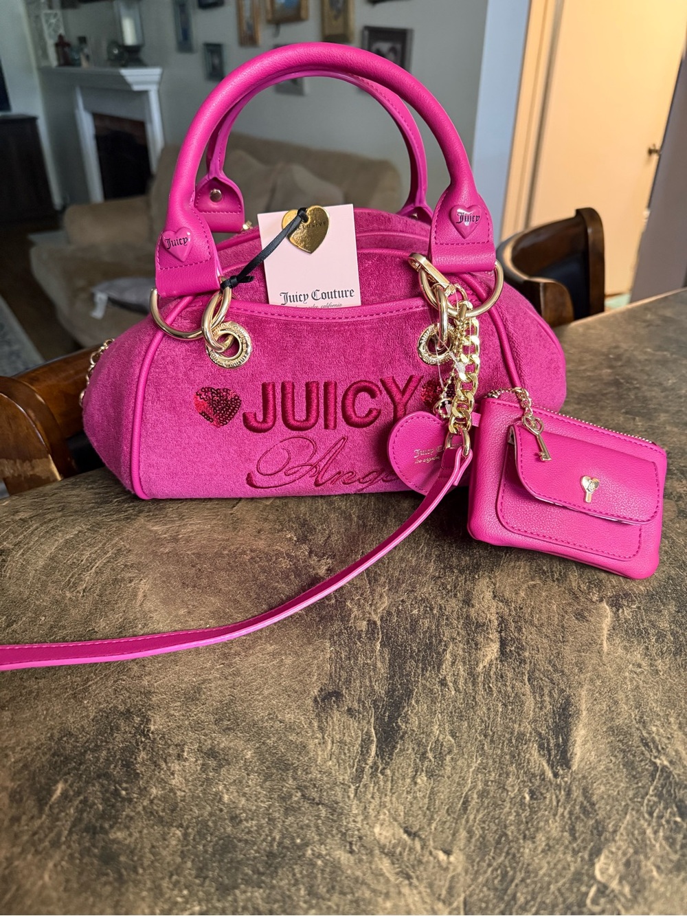 Juicy Couture Raspberry Tart AngelSatchel with Heart Charm and Card Holder